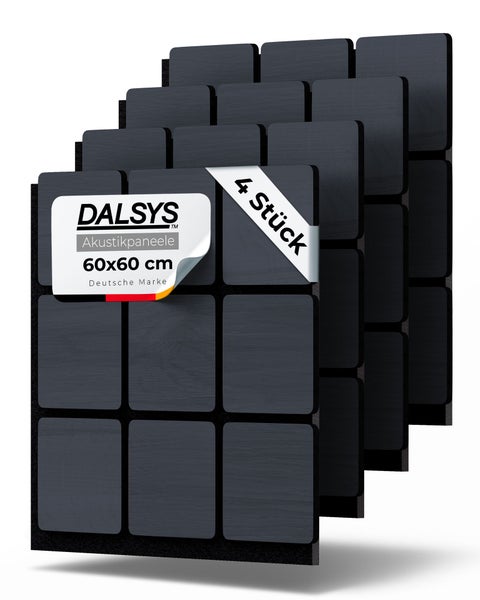 DALSYS Akustikpaneele 60 mal 60 Zentimeter, 4 Stück, deutsche Marke, quadratische Wandpaneele mit strukturierter Oberfläche.
