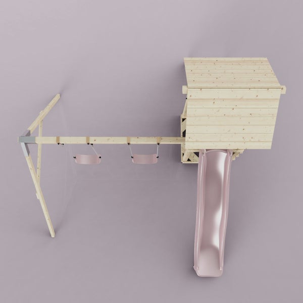 Spielturm mit Schaukel und Rutsche aus Holz