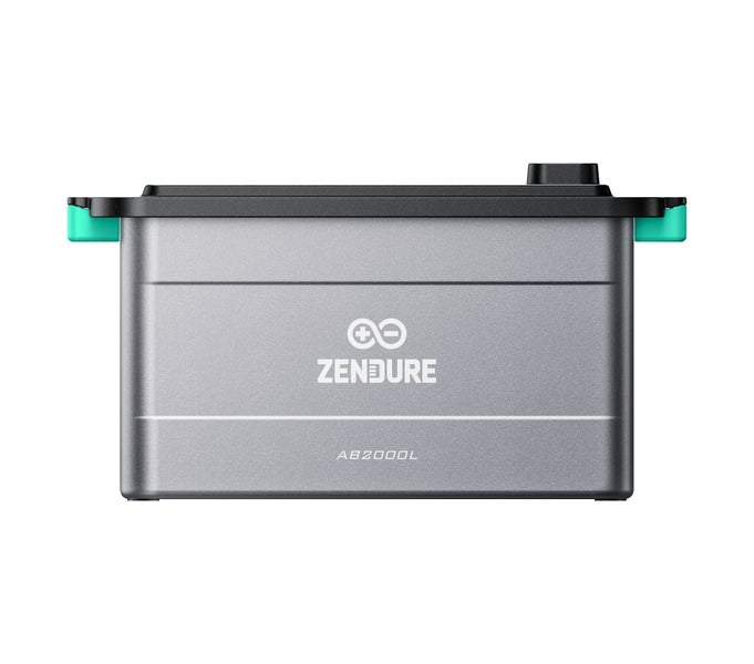Zendure AB2000L Solarspeicher für Balkonkraftwerke, graue kompakte Batterieeinheit aus Metall mit seitlichen Griffen.
