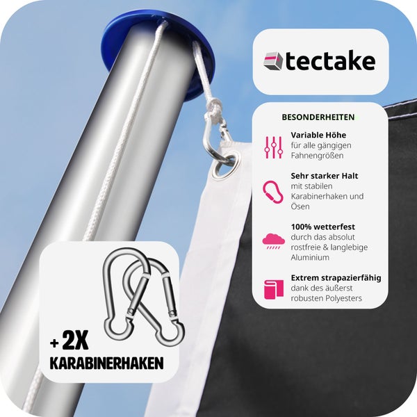 Fahnenmast tectake  aus Aluminium inklusive Seilzug und Bodenhülse