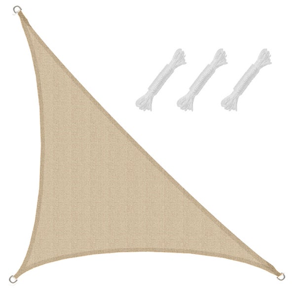 AMANKA UV Sonnensegel 3,6x3,6x5,1 HDPE Dreieck Rechtwinklig Sonnenschutz Plane Balkon Garten Beige