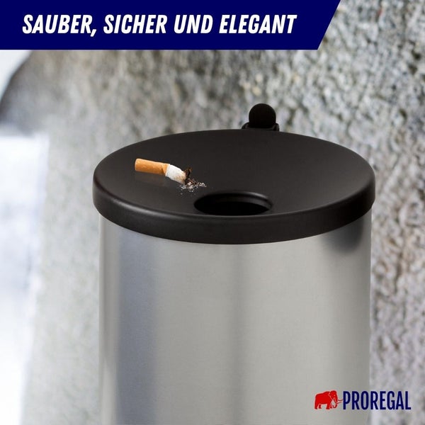 PROREGAL Runder Feuerlöschender Wandaschenbecher 2 Liter HxØ 16 x 16 cm Metal Silber Mit Schwarzem Deckel