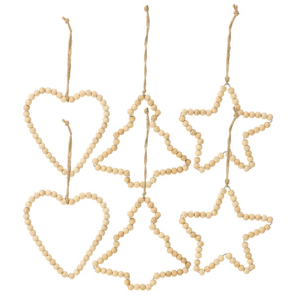 Dekoration zum Aufhängen mit Herz-, Baum- und Sternmotiven aus Holzperlen