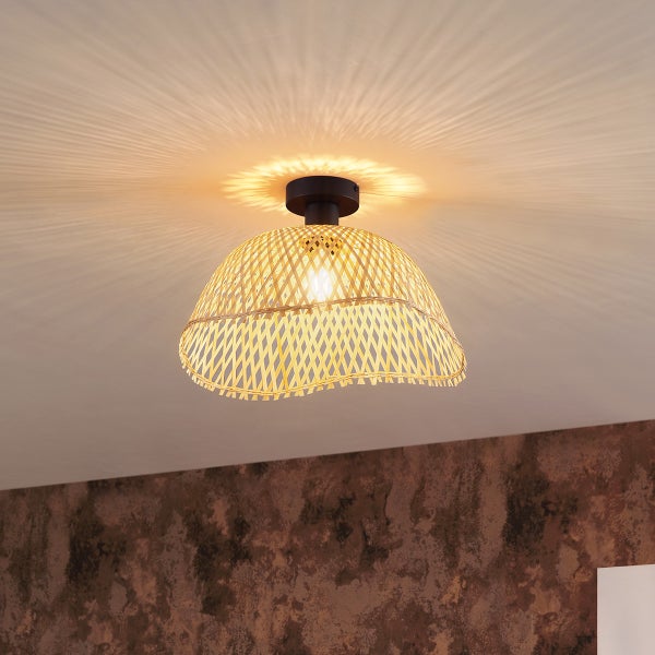 Art-Deco-Deckenleuchte Schwarz mit Naturbambus 40cm - Alka
