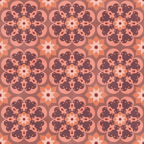 Tapete oder Fliese mit einem ornamentalen Blumenmuster und Sternen im Vintage-Stil.