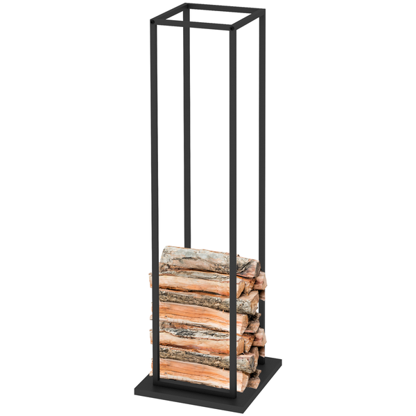 holz4home Kaminholzregal 33x33x115cm aus Metall Schwarz inkl. Ofenhandschuh