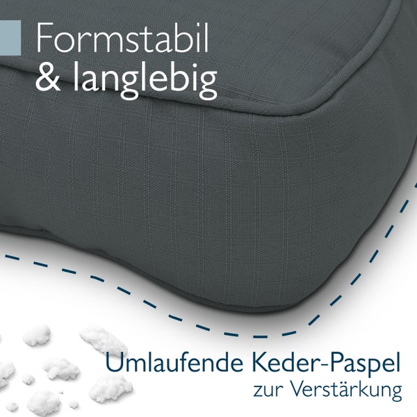 Formstabiles und langlebiges Kissen mit umlaufender Keder-Paspel zur Verstärkung.
