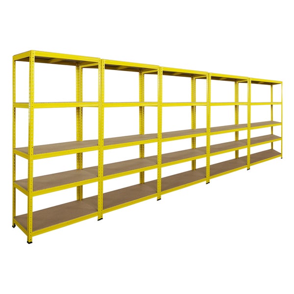 BERLINLODGE Mega Deal 5x Wohnregal YELLOW BEE, HxBxT 180x90x40cm, Fachlast 175kg, 5 Ebenen, Gelb, Bücherregal, Standregal, Büroregal