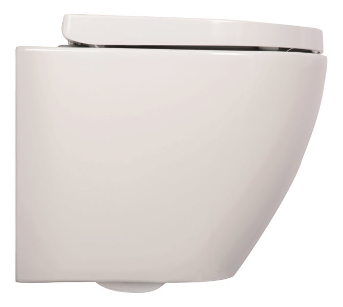Calmwaters® Wand WC spülrandlos Weiß, mit WC-Sitz, Raumspar WC: 45 cm Ausladung, mit Absenkautomatik, Tiefspüler, Hänge WC, Wandmontage, Sanitärkeramik, 08AB6159