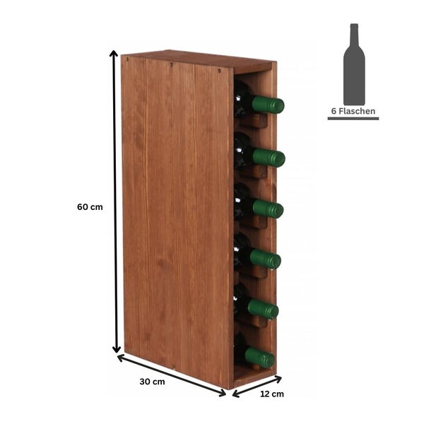 PROREGAL Modulares Weinregal Vincellar Mod HxBxT 60 x 12 x 30 cm Schmal Modul Für 6 Flaschen Massives Kiefernholz Braun Geölt
