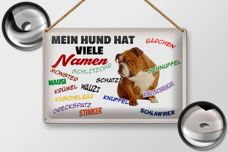 Blechschild Spruch 30x20cm mein Hund hat viele Namen