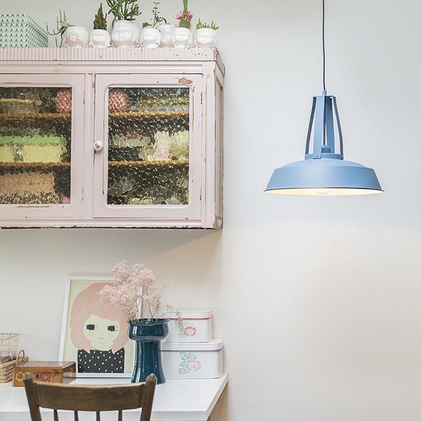 Vintage Hängelampe Blau Rund 43cm - Living