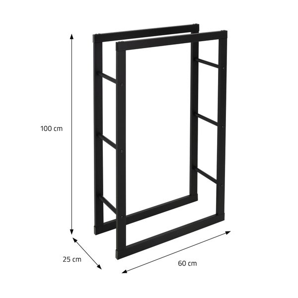 ML-Design Kaminholzregal 60x100x25cm rechteckig Schwarz aus Metall, Innen/Außen, Brennholzregal Holzaufbewahrung aus beschichteter Stahl, Kaminholzständer Kaminholzhalter Feuerholzregal für Kamin/Ofen