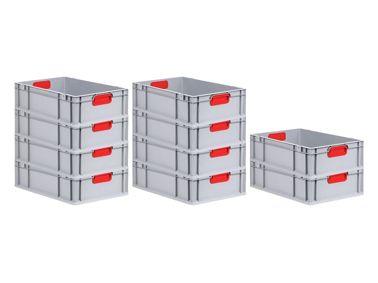 PROREGAL Spar Set 10x Eurobox Nextgen Color HxBxT 17 x 40 x 60 cm 34 Liter Griffe Rot Geschlossen Glatter Boden Eurobehälter Transportbox