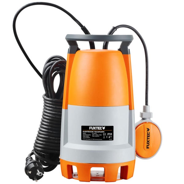Elektrische Teichpumpe Fuxtec FX-TP1750 mit Tragegriff, Stromkabel und Schwimmerschalter aus Kunststoff