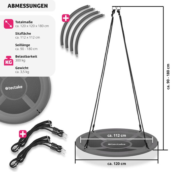 Nestschaukel tectake Swayer Textilene-Bespannung 300 kg Belastbarkeit grau/schwarz
