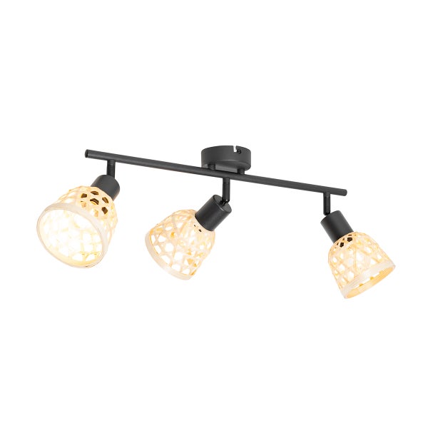 Dreiflammige Deckenleuchte mit Lampenschirmen aus Rattan