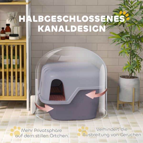 PawHut Katzentoilette mit Deckel, Katzenklo mit Sieb, Schaufel, geschlossen Katze Toilettenhaus für kleine Katze unter 3,5 kg, Indoor, Kunststoff, Violett
