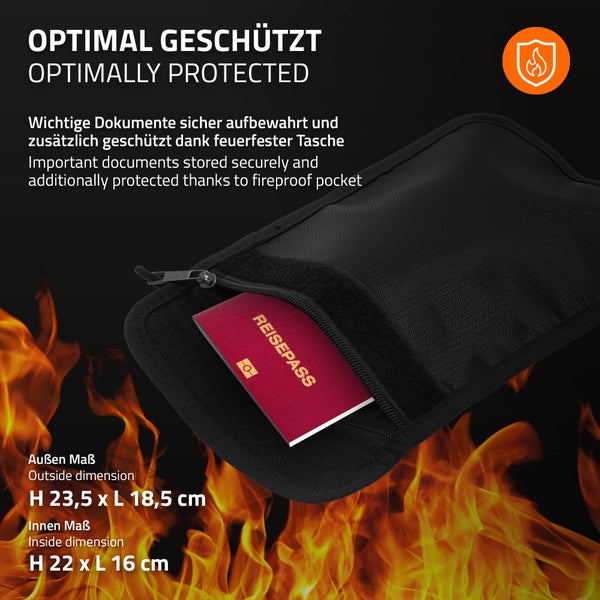 Feuerfeste Dokumententasche mit Reisepass
