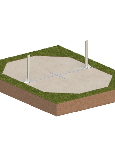 Illustration eines Gartenfundaments mit zwei Pfosten, Rasen und Boden