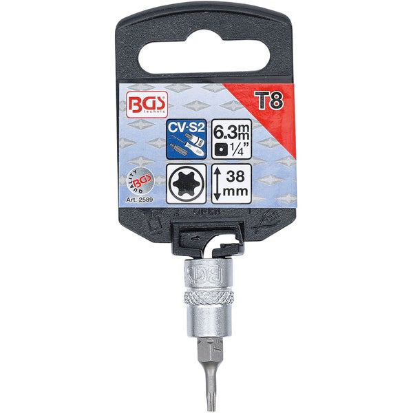 BGS Bit-Einsatz Antrieb Innenvierkant 6,3 mm (1/4) T-Profil (für Torx) T8 - 2589