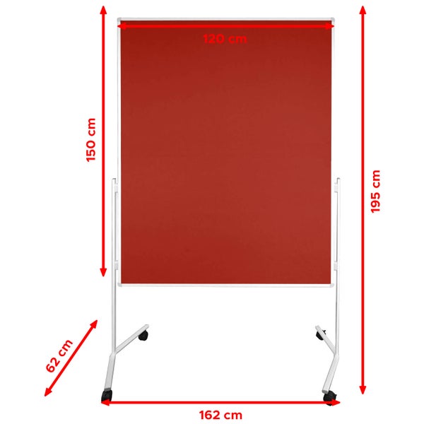 Moderationstafel UP - einteilige Metaplanwand mit Filz-Oberfläche - mobil dank Rollen - beidseitig nutzbar - Filz-Moderationswand 120x150 cm - Rot