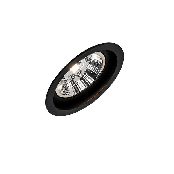 Runder LED-Einbaustrahler aus Metall in Schwarz mit silbernem Reflektor.