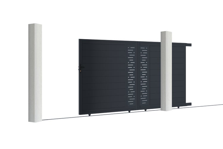Schiebetor 3m ARLBERG H.180cm graues Aluminium + 2 Pfosten 20x20cm H.190cm