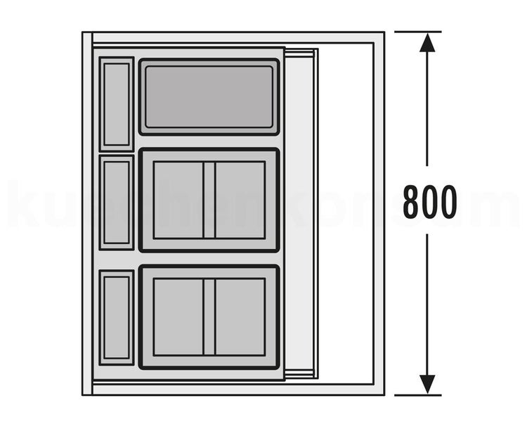 Technische Zeichnung eines Schrankelements mit einer Höhe von 800 Millimetern.
