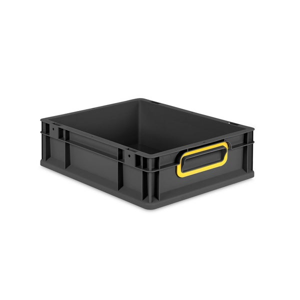 Eurobox NextGen Color, HxBxT 12x30x40cm, 11 Liter, Griffe gelb geschlossen, Schwarz, Eurobehälter, Transportbox, Transportbehälter, Stapelbehälter