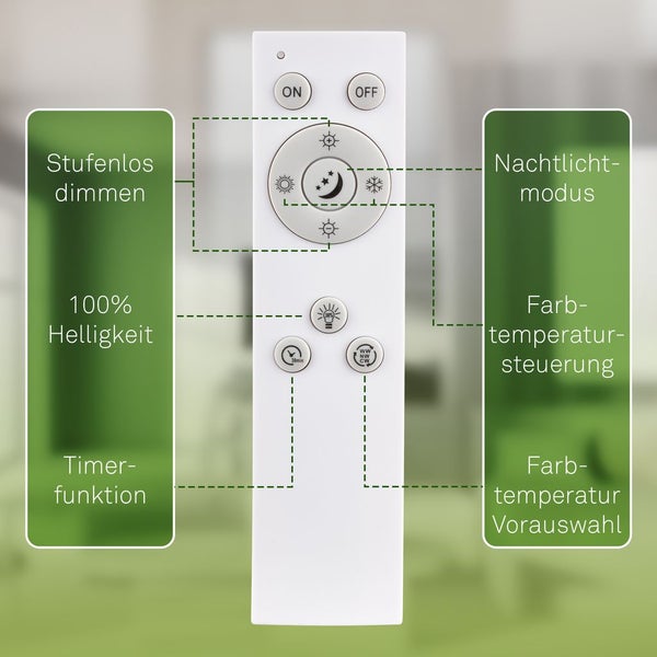 Weiße Fernbedienung mit Tasten zur Steuerung von Lichtfunktionen