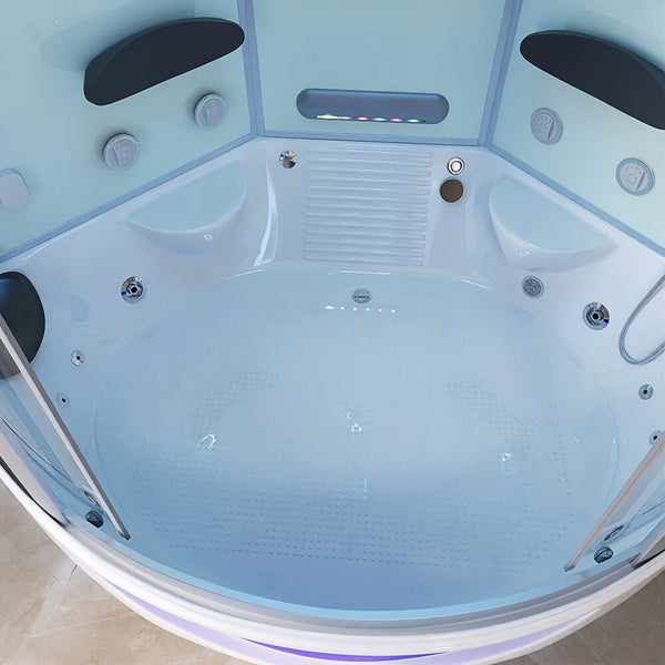 Home Deluxe - Dampfdusche EXCLUSIVE - Weiß, Maße: 150 x 150 x 220 cm - inkl. Radio, Regendusche und komplettem Zubehör I Dampfsauna, Badewanne, Whirlpool, Dusche