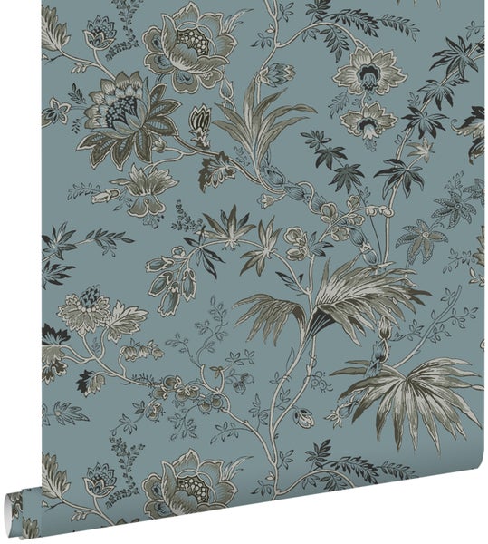 ESTAhome Tapete Blumenmuster Vintage Blau - 50 x 900 cm - 139402