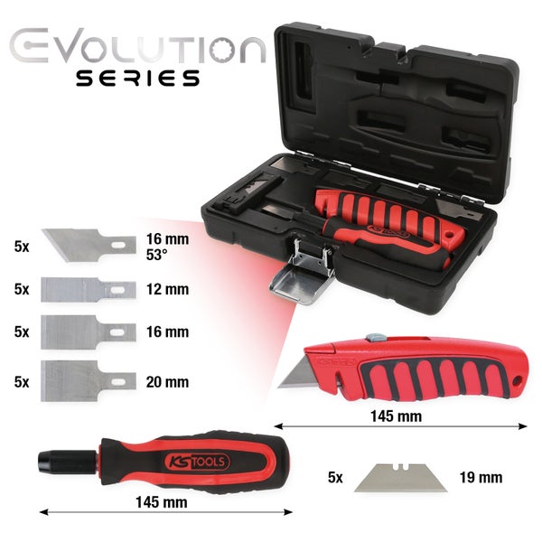 KS Tools Cutter Messerset Evolution Serie im Koffer mit verschiedenen Klingen