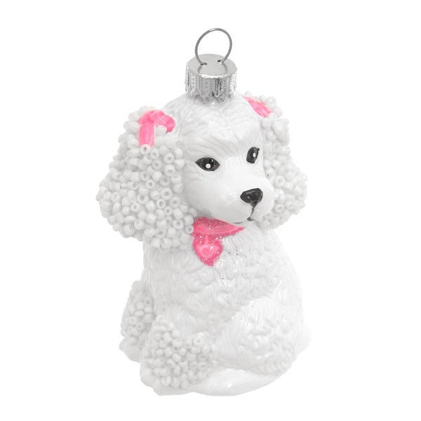Weihnachtsbaumschmuck Pudel mit Schleife