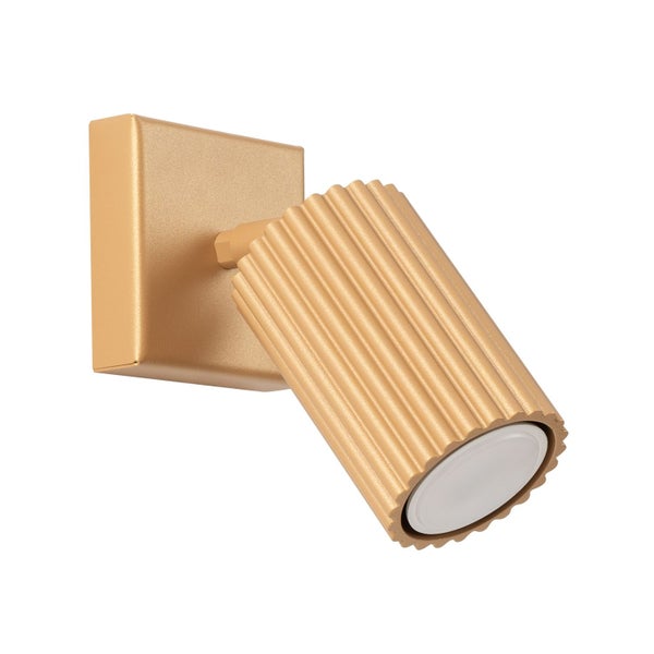 Goldfarbene Wandleuchte mit geriffeltem Lampenkopf