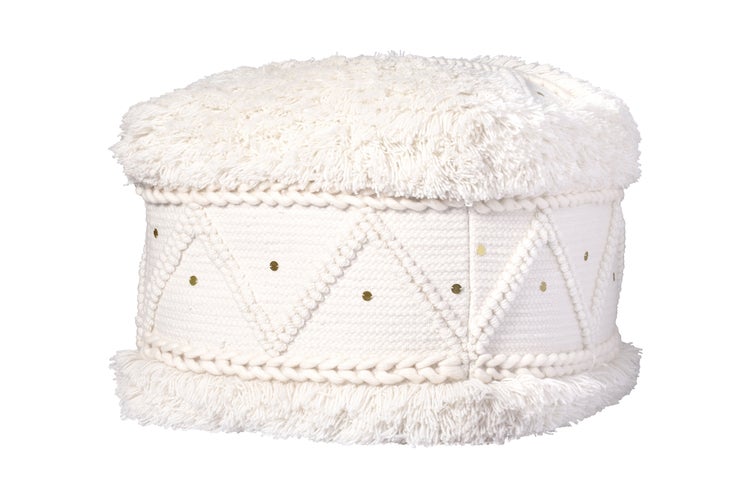 Pouf Hocker handgefertigt Creme Quadrat 50 cm