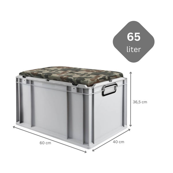 PROREGAL Eurobox NextGen Seat Box Camouflage HxBxT 36,5 x 40 x 60 cm 65 Liter Griffe Geschlossen Eurobehälter Sitzbox Transportbox