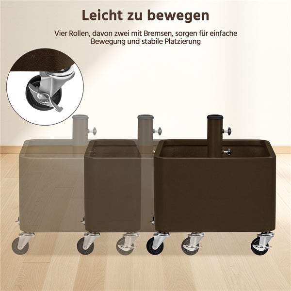 Sonnenschirmständer mit vier Rollen, zwei davon mit Bremsen