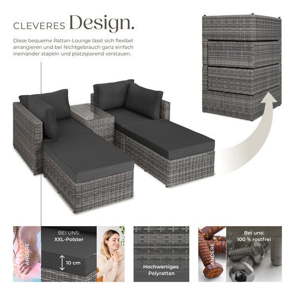 Rattan Lounge tectake San Domino mit Sicherheitsglasplatte mit Aluminiumgestell hellgrau/dunkelgrau