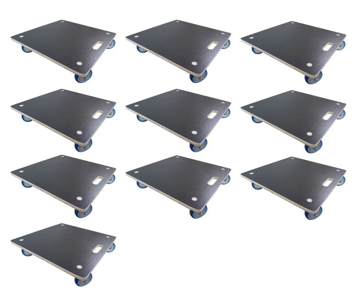 Neun Möbelroller aus Holz mit Rollen