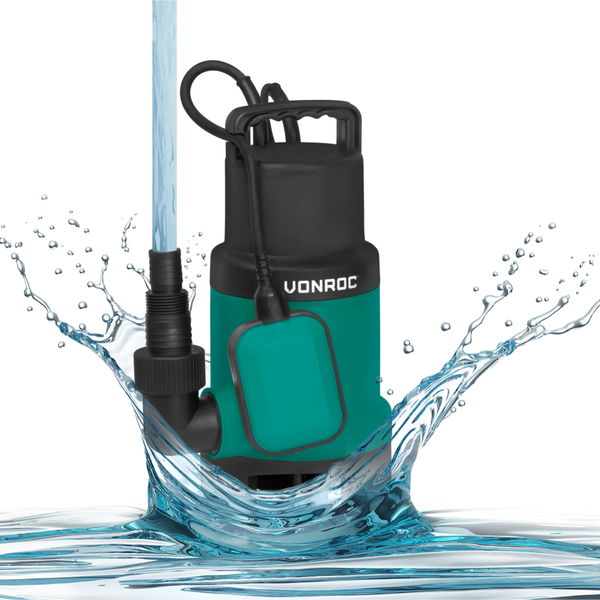 VONROC Tauchpumpe Schmutzwasserpumpe - Wasserpumpe für Schmutzwasser Keller - Gartenpumpe für sauberes oder leicht verschmutztes Wasser mit Schwimmer (900W - 1600l/h)