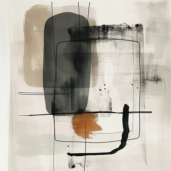 Abstraktes Gemälde mit geometrischen Formen und Linien