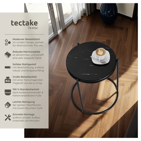 Beistelltisch tectake Ellsa 43 x 43 x 50,5 cm hochwertige Marmorplatte schwarz/schwarz
