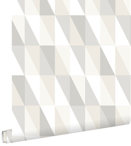 ESTAhome Tapete grafische Dreiecke Silber, Grau und Beige - 53 cm x 10.05 m - 138922