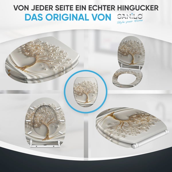 Verschiedene Ansichten eines Sanilo WC-Sitzes mit Baumdesign