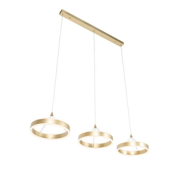 Dreiflammige LED-Pendelleuchte mit ringförmigen Schirmen
