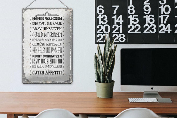 Blechschild Spruch Hände waschen kein toben rennen 20x30cm
