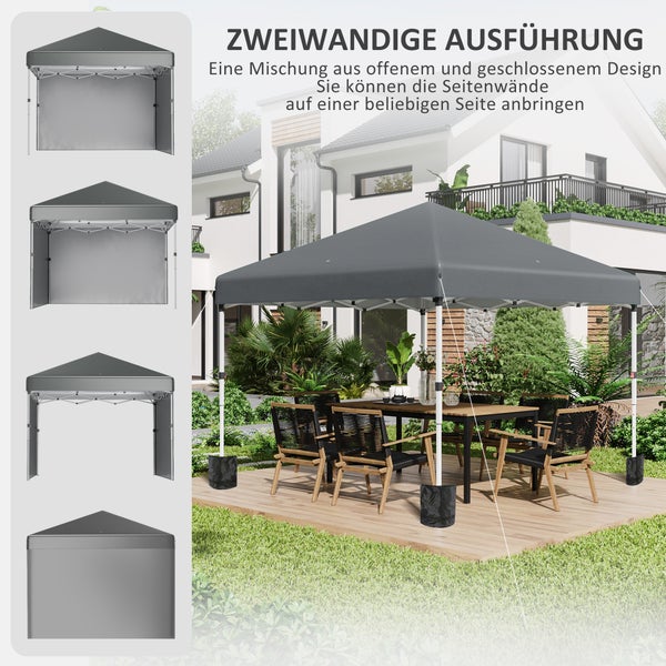 Outsunny Pavillon ca.3x3m, wasserabweisend Stabil Winterfest Pop-up Faltpavillon mit 2 Seitenwänden, UV Schutz 30+, Faltbar Partyzelt Gartenzelt mit Tasche, Gartenpavillon für Camping, Dunkelgrau