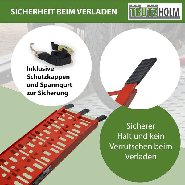 TRUTZHOLM 2 x Auffahrrampen klappbar 228 cm Tragkraft 680 kg Alu rot gelocht Rampen Motorradrampen